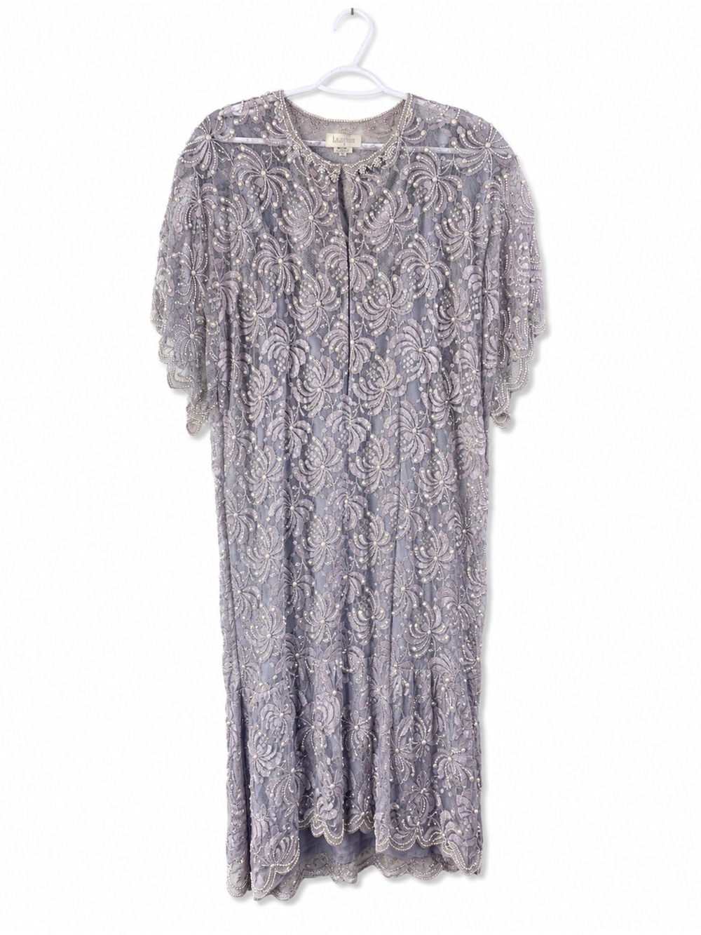 Vintage L. Magnin Beaded Lavender Silver Lace Evening Dress